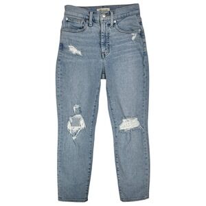 Madewell Momjean Size 24 P Super High Rise Ripped Tapered Mom Jeans Distressed